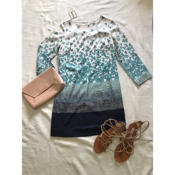 Boden Silk Floral Blue and Teal Shift Dress - Picture 3 of 4